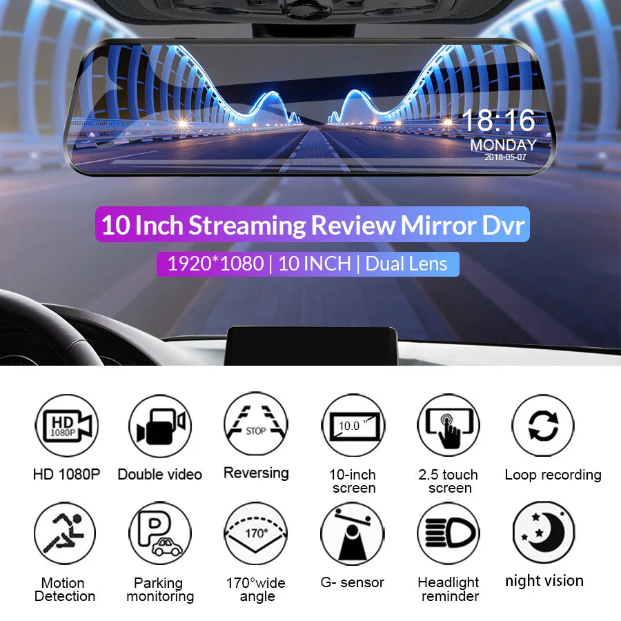 Hawk Eye Smart Mirror Dash Cam 1080p